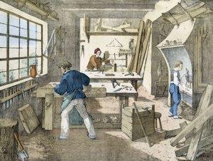 The carpenter, lithograph by Janson. 19th century by Victor Janson