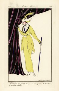 Woman in Canary Yellow Dress with Amber Buttons by Victor Lhuer