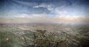 General view of Paris from a hot-air balloon by Victor Navlet
