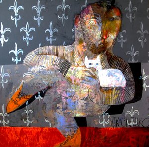 Abstract Man Holding Cat