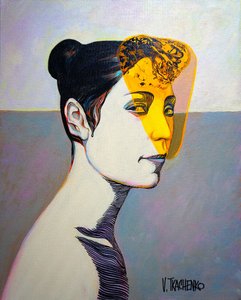 Abstract Yellow Woman Profile by Victor Tkachenko