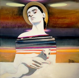 Pensive Woman With Ferret