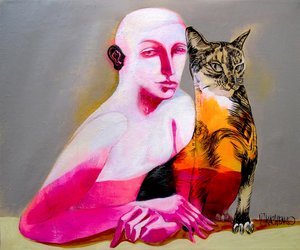 Pink Figure and Cat