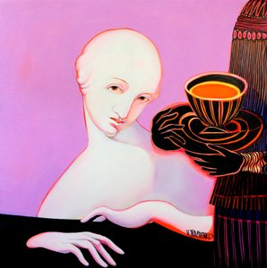Pink Woman with Tea by Victor Tkachenko