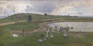 Geese by a Lake. Towards Stormy Weather. Dragør
