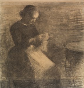 Portrait of Ida Hammershøi with Needlework by Vilhelm Hammershøi