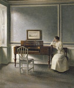 Woman Reading by a Piano by Vilhelm Hammershoi