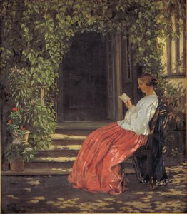 Reading Lady Outside a Garden Door by Vilhelm Kyhn