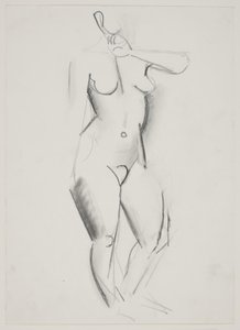 Standing Female Model with Left Hand Raised to Mouth by Vilhelm Lundstrøm