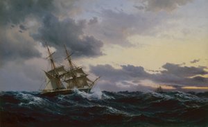 Sailing Vessels in a Stormy Sea by Vilhelm Melbye