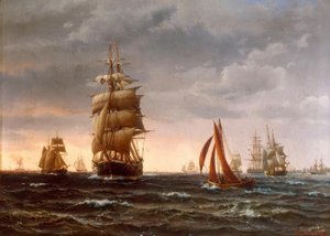Ships on Rough Sea by Vilhelm Melbye