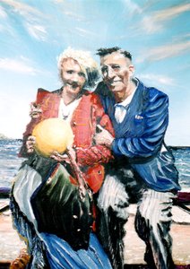Gran and Granddad with Ball at the Seaside