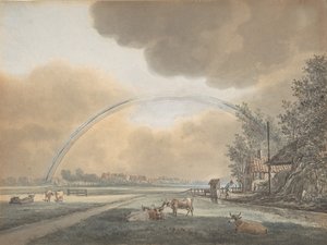 Landscape with a Rainbow over a Farmhouse and Distant Village