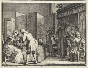 Figures Around a Sickbed and a Doctor Bandaging a Woman by Vincent Laurensz. van der Vinne (II)
