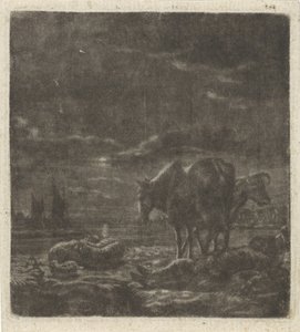 Night Landscape with Sleeping Shepherd and Cattle by Vincent Laurensz. van der Vinne (II)
