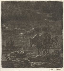 Night Landscape with Sleeping Shepherd and Cattle by Vincent Laurensz. van der Vinne (II)