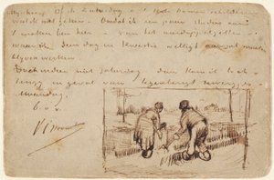 Postcard with Two Peasants Digging by Vincent van Gogh