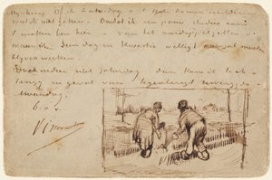 Postcard with Two Peasants Digging, 1885 by Vincent van Gogh