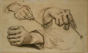 Study, Three Hands, Two Holding Forks by Vincent van Gogh