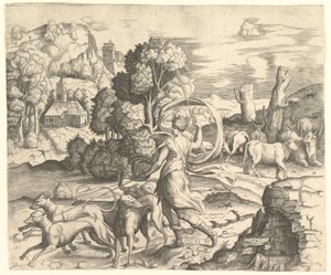 Diana the Huntress in a Landscape, ca. 1530-42 by Vincenzo Caccianemici
