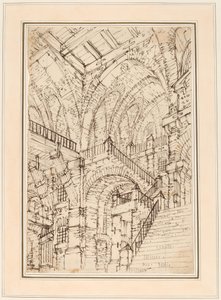 A Prison Interior with a Monumental Staircase by Vincenzo Mazzi
