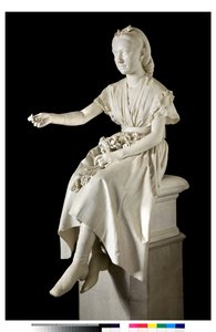 Portrait of Marquise Virginia Busti Porro as a young Girl or Young lady offering a flower by Vincenzo Vela