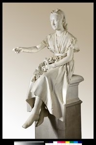 Portrait of Marquise Virginia Busti Porro as a young Girl or Young lady offering a flower by Vincenzo Vela