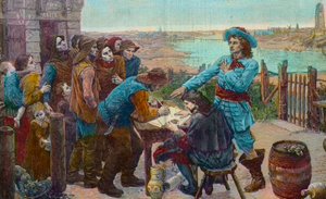 The French privateer Jean Bart with fishermen in Dunkirk - The privateer Jean Bart (1650-1702) with the fishermen of Dunkirk - Engraving after the painting of Virginie Demont-Breton destroyed during the Second World War by Virginie Demont Breton