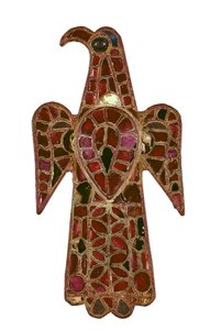 Eager-shaped Visigothic fibula, 6th century, Bronze and glass paste by the technical cloisonne