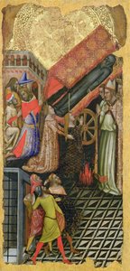 Healing the Daughter of Emperor Constantine, The Funeral of Saint Anthony (top); The Daughter of Emperor Constantine Possessed by the Devil (bottom) by Vitale da Bologna