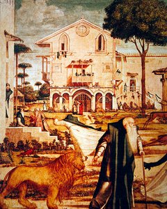St. Jerome Taming the Lion (detail) by Vittore Carpaccio