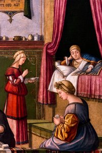 The Birth of the Virgin, cycle of the Scuola degli Albanesi, circa 1502/03 by Vittore Carpaccio