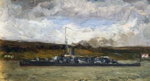 Steamship on seashore