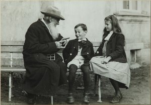 Leo Tolstoy with Grandchildren Leo and Sofia, 1909 by Vladimir Grigorievich Chertkov