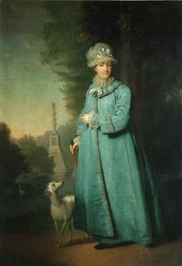 Catherine II strolling in the park at Tsarskoye Selo with the Chesme Column in the background, 1794 by Vladimir Lukich Borovikovsky