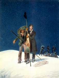 Charles Fellows with William Hawes, plants a baton on the summit of Mont Blanc