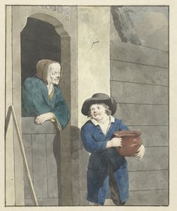 Boy with a Pot by a Woman Leaning on a Half-Door