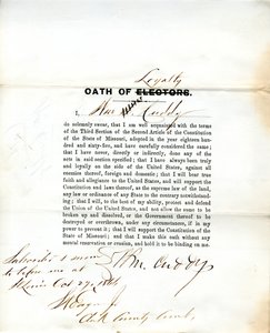 Loyalty oath of Wm. Cuddy of Missouri, County of St. Louis by W. Cuddy