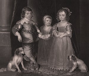Charles, James and Henrietta, children of Charles I of England, engraving from Payne