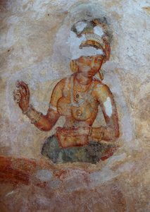Sri Lanka, Fresco of girls in Sigiriya archaeological complex by John Ward Dunsmore