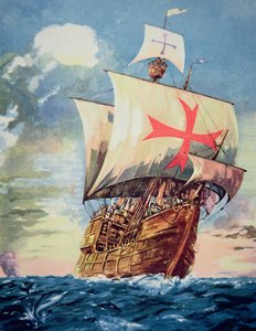 The Santa Maria taking Christopher Columbus to the Americas in 1492