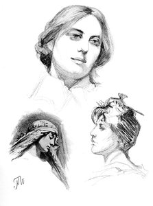 Pencil studies of three women by W. Gulzow