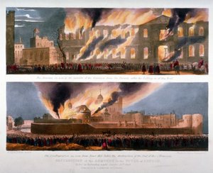 Two Views of the Destruction of the Armoury in the Tower of London by Fire