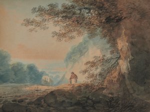 Landscape, Tree in Right Foreground Cart and Figures of Woman and Child by W Payne