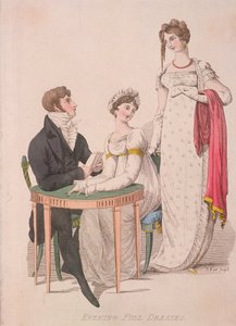 Two women and a man wearing full evening dress by W Read