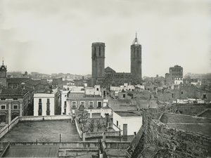 Part of the old city with cathedral, Barcelona, Spain, 1895