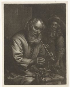 Old Man Smoking and Warming His Hands