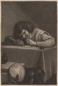 A Man Writing at a Table by Wallerant Vaillant after Adriaen Brouwer