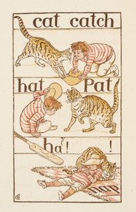 A boy playing with a cat. Illustration in 