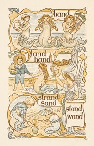 Rhyming words ending in the letter D. Mermaids. Children building sand castles on a beach. The Golden primer